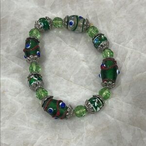 Green and Silver Beaded Bracelet